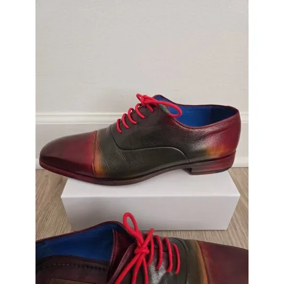 Paul Parkman Cap toe Multicolor Burnish Leather Oxford Dress Shoes 43 9.5 10 - Picture 4 of 12